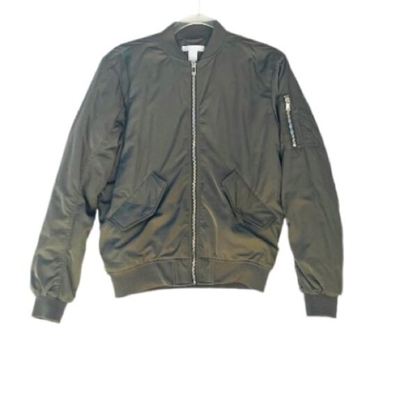 H&M Women’s New Aviator Flight Jacket In Army Green 2 NWOT - Picture 7 of 8